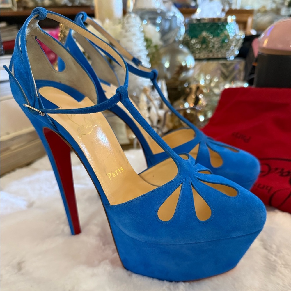 Christian Louboutin mint condition never worn platform suede heels blue 38
